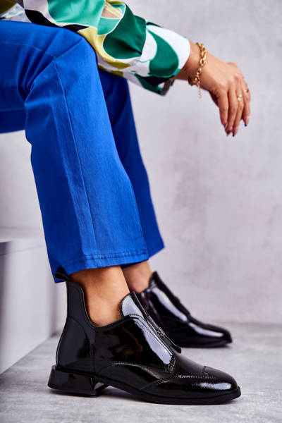 Patent Low Zip Boots Black Bettina