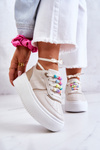 Women's Tied Sports Shoes Sneakers Beige Manila