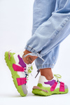 Buty Sportowe Damskie Modne Sznurowane Zielono-Różowe Chillout!