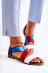 Leather Sandals With Drawstrings Blue Apulia