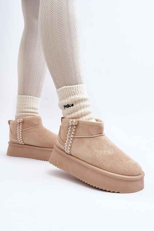 Beige Patterned Platform Snow Boots Udra