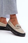 Women's Leather Shiny Platform Moccasins with Decoration S.Barski LR750 Gold
