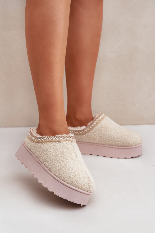 Damskie Śniegowce Z Haftem Na Platformie Jasnobeżowe Tirissa