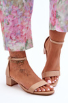 Leather Heeled Sandals Smooth Beige Inspire Me!