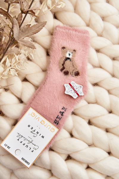 Children's Furry Socks with Bear Pink