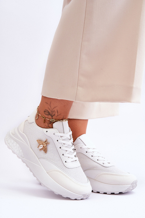 Shiny Sports Shoes With Decoration White Seneca