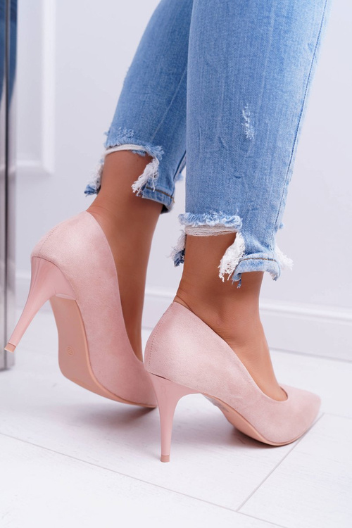 Ladies' Suede Pointed Heels Pink Cream