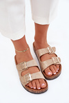 Women's Slip-On Sandals On Cork Sole Gold Cortina