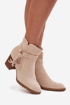 Women's ankle boots with heels with fringes light beige Rosabella