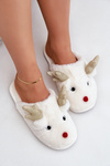 Christmas Slippers With Reindeer Motif Fur White Asielle