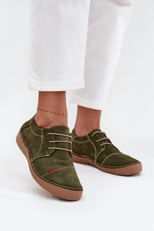 Leather Women's Loafers with Stitching Artiker 57C2112 Green