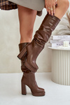 Slip-On Knee-High Boots With Heels And Platform With Gathering Insulated Brown Beridra
