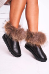 Women's Leather Snow Boots With Eko Fur Patent Black Alexa