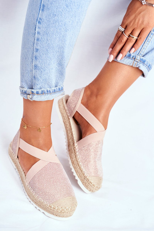 Women's Espadrilles Cutout Pink Brocade Motive