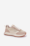 Ladies Sports Shoes With Mesh On Platform Beige Poova