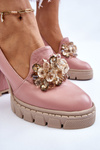 Elegant Pumps With Ornament Smooth pink Caterine