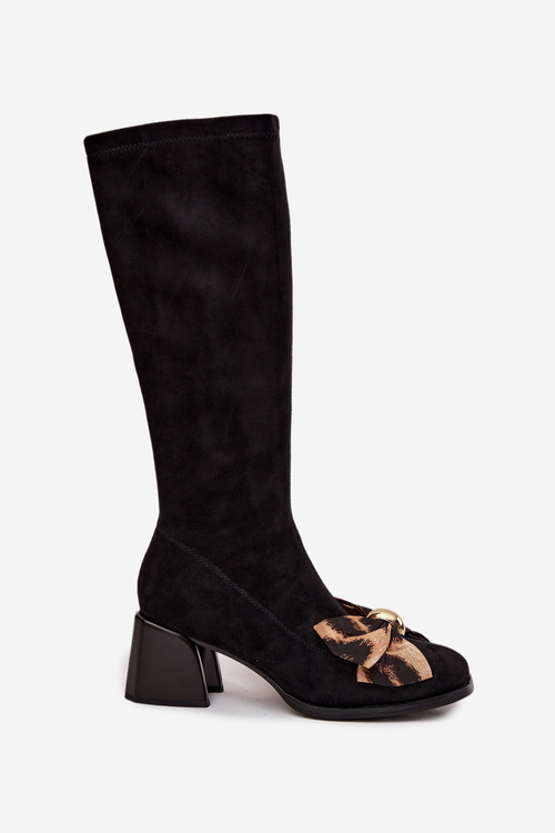 Women's Block Heel Boots with Decorative Bow D&A JC52-828 Black