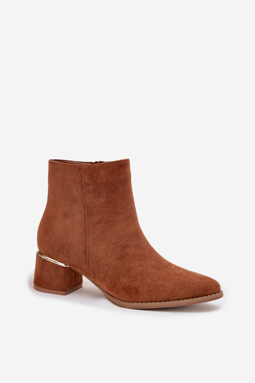 Damskie Ocieplane Botki Obcas Ze Złotym Elementem Camel Nolessa