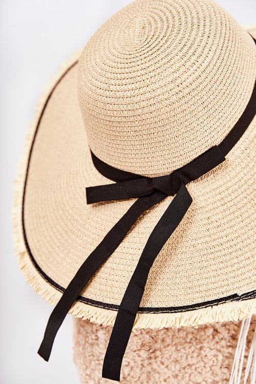 Women's Hat With Black Stripe Light Beige Mady