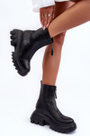 Women's Boots on a Chunky Platform with a Zipper Black Kusma 