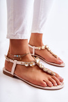 Women's Leather Sandals Flip-Flops With A Decorative Belt Beige Juliana