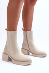 Massive Heel Ankle Boots Beige Ironna