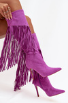 Women's High Heel Boots with Fringes Purple Isalune