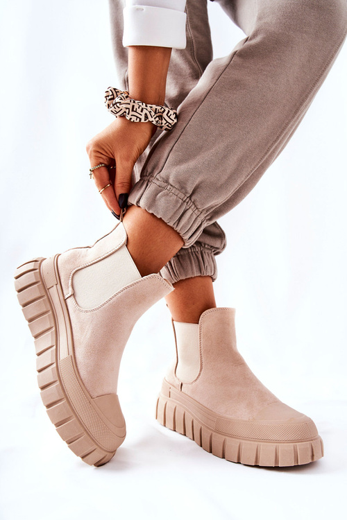 Platform Suede Boots Beige Jennily