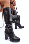 Elegant Leather Knee-High Boots On Heel Black Felsha