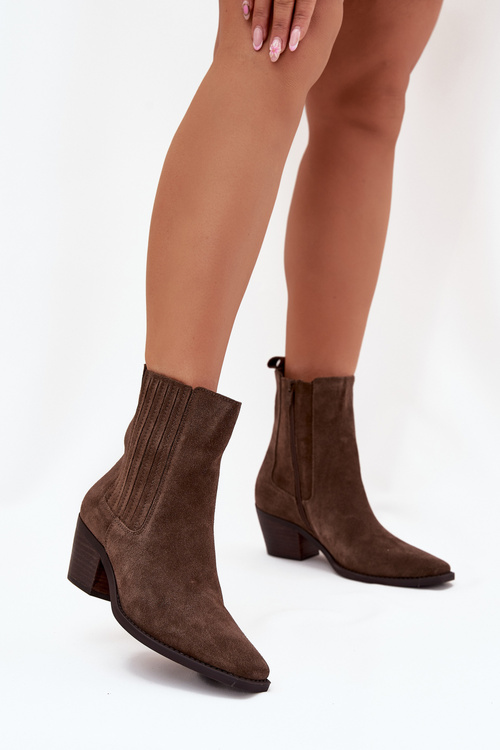 Women's Suede Ankle Boots With Heel Insulated Khaki Arelia