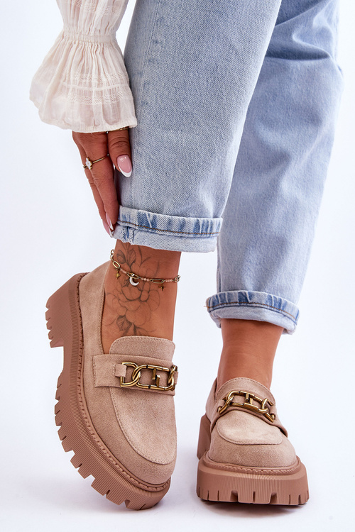Women's Suede Platform Loafers Beige Larey