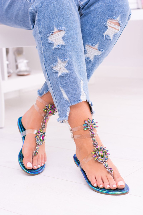 Lu Boo Elegant Petrol Sequins Sandals Nomire