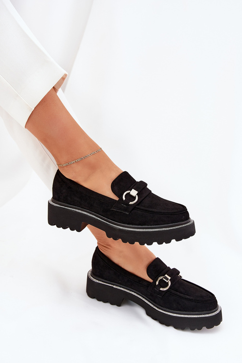 Ladies moccasins decorated with rhinestones black Patina