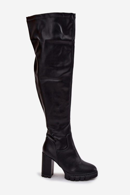 Women's knee-high boots on heel eco leather black Tahlina