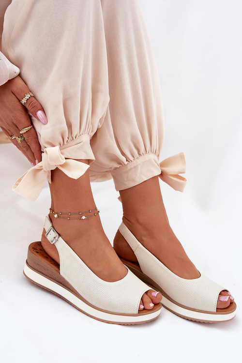 Leather Wedge Sandals Artiker 56C2316 Light Beige