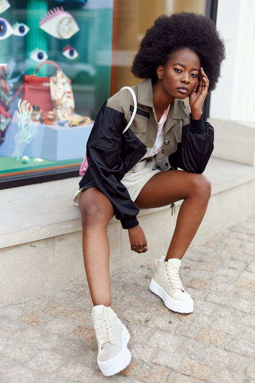 Women's High Sneakers On A Platform Beige Manhattan