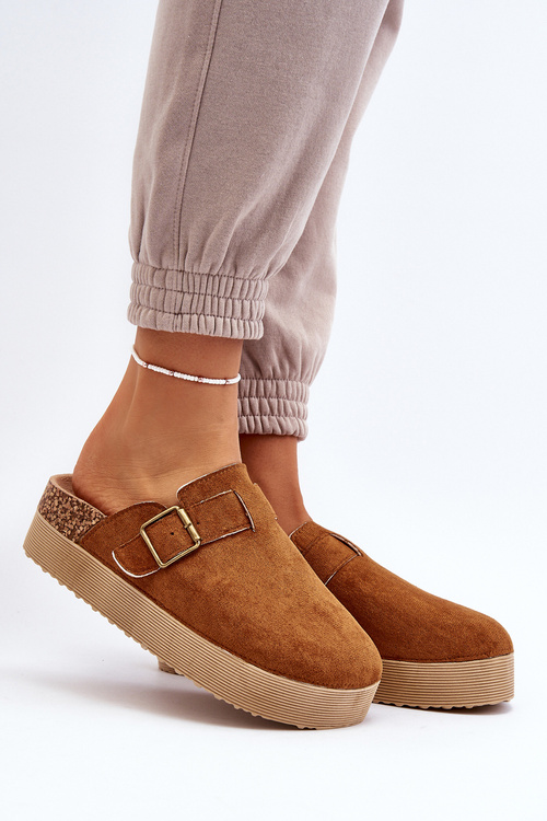 Klapki Chodaki Damskie Platforma Klamra Camel Jorffia