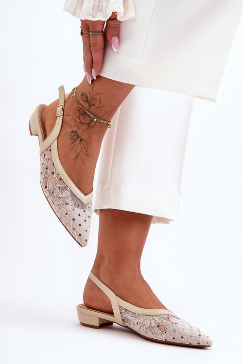 Baleriny Damskie Kropki Beżowe Adore MM-818