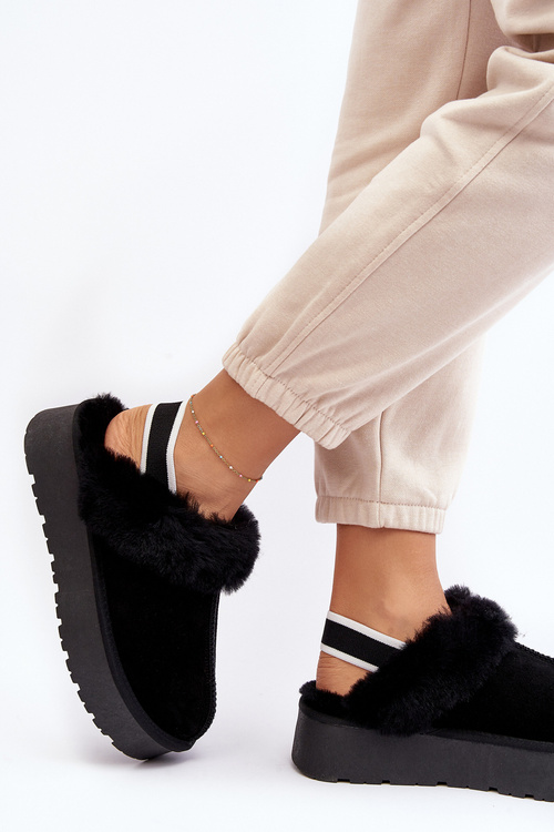 Leather Suede Slippers Women On Platform With Fur Black Sophienne