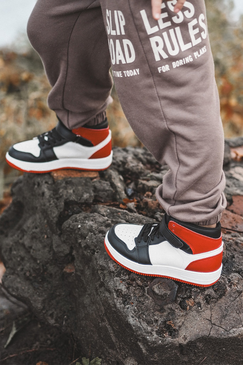 High Children's Sports Shoes White and Red Teredite