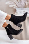 Warm Women's Ankle Boots on Heel Eco Suede Black Gudra