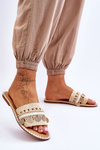 Women's Braided Embellished Slippers Beige Millano