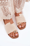 Flat Women's Slippers With Golden Detail Beige Ebilina