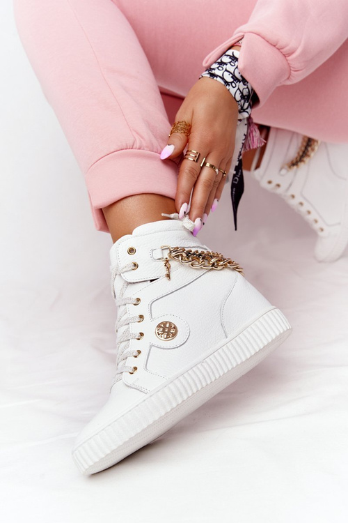 Leather Wedge Sneakers Lewski Shoes 3004-0 White