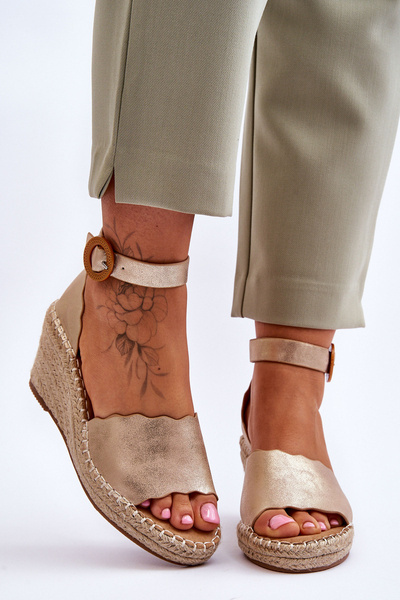 Sandały Skóra Koturn Comfort Shoe Złote Verola