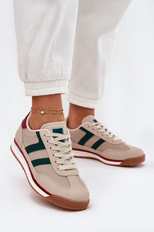 Damskie Niskie Sneakersy Panterka Ciemnobeżowe Rulaana