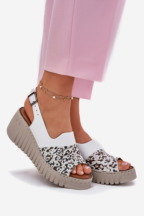 Womens Sandals Made Of Natural Leather On Wedge White Artiker 56C0958