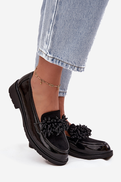 Mokasyny Lakierowane Damskie Czarne S.Barski HY52-369B