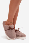 Furry slippers with bow khaki Minella