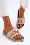Women's Platform Slides with Decoration Beige Vapireta